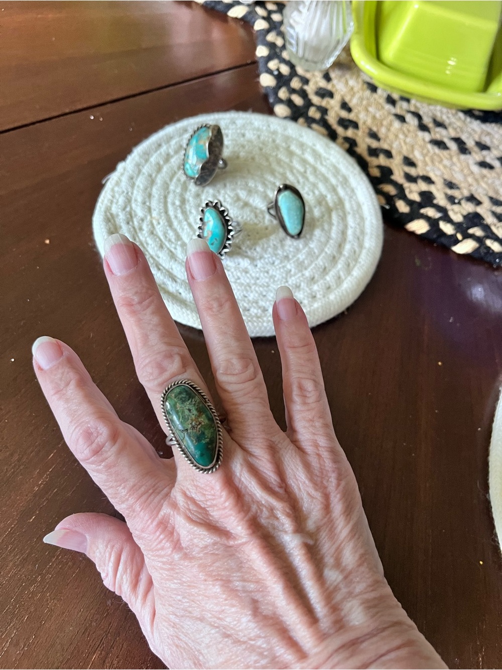 Turquoise Oval Statement Ring - Green Turquoise Silver Tone Setting